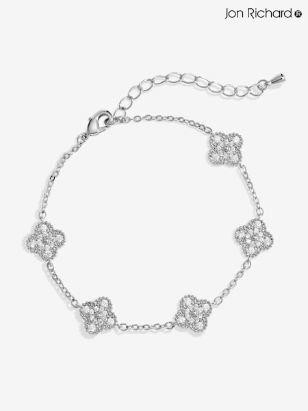 Jon Richard Silver Plated Rhodium Pave Station Clover Bracelet (AR2011) | €35