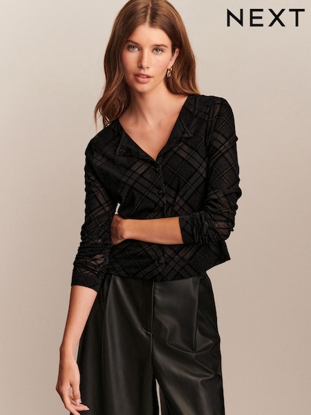 Schwarz - Long Sleeve Flocked Mesh Cardigan (AR2016) | 49 €