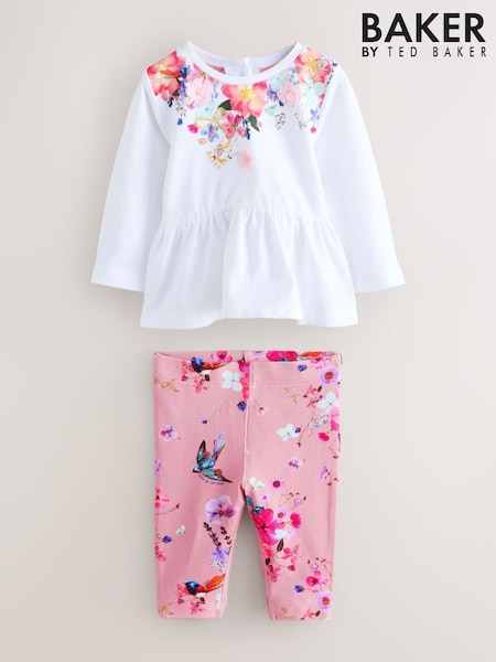Baker by Ted Baker 2 Piece Pink Peplum T-Shirt & Printed Leggings Set (AR2140) | €37 - €44