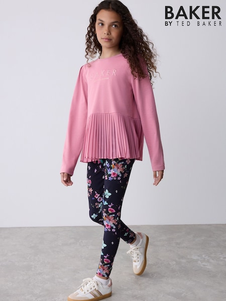 Baker by Ted Baker Dusky Pink Back Pleat Top & Printed Leggings Set 2 Piece (AR2154) | 178 QAR - 205 QAR