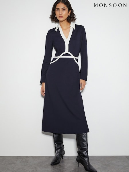 Monsoon Blue Jay Jersey Collar Midi Dress (AR2194) | €51