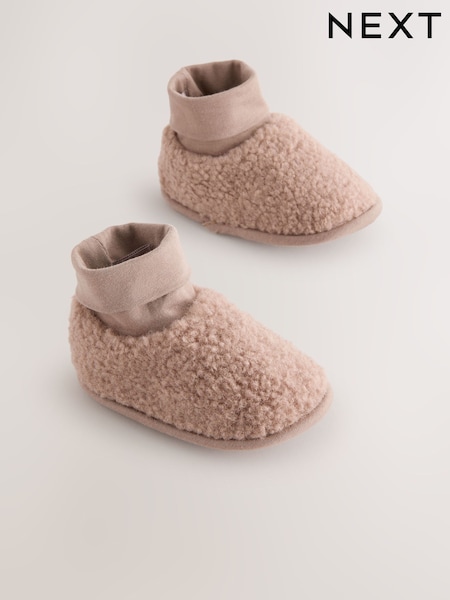 Neutral Brown Borg Baby Sock Top Boots (0-2mths) (AR2195) | AED46