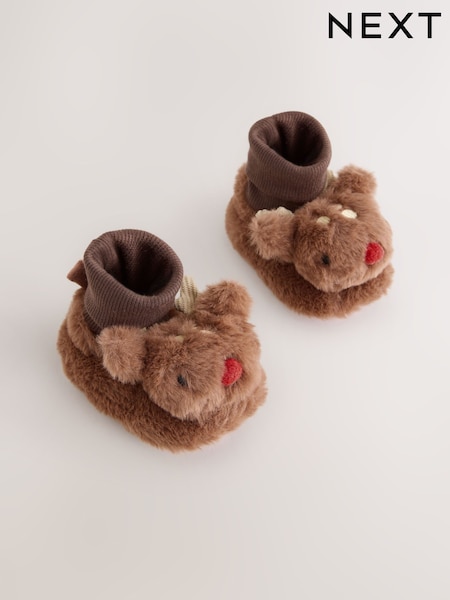 Tan Brown Christmas Reindeer Baby Socks Top Boots (0-18mths) (AR2207) | R$ 90