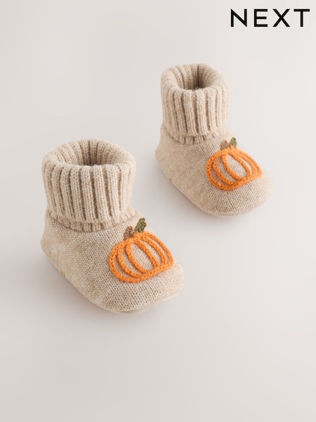 Neutral/Orange Pumpkin Baby Sock Top Boot Shoes (0-18mths) (AR2209) | €13