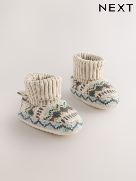 Neutral/Blue Fairisle Baby Sock Top Boot Shoes (0-2mths) (AR2210) | €14