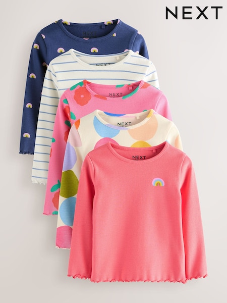 Rainbow Spot Long Sleeve Rib Tops 5 Pack (3mths-7yrs) (AR2223) | AED117 - AED137