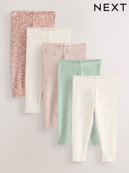 Floral Ribbed Leggings 5 Pack (3mths-7yrs) (AR2233) | AED107 - AED127