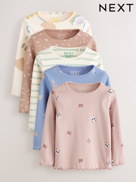 Navy/Ginger Long Sleeve Rib Tops 5 Pack (3mths-7yrs) (AR2243) | R$ 205 - R$ 245