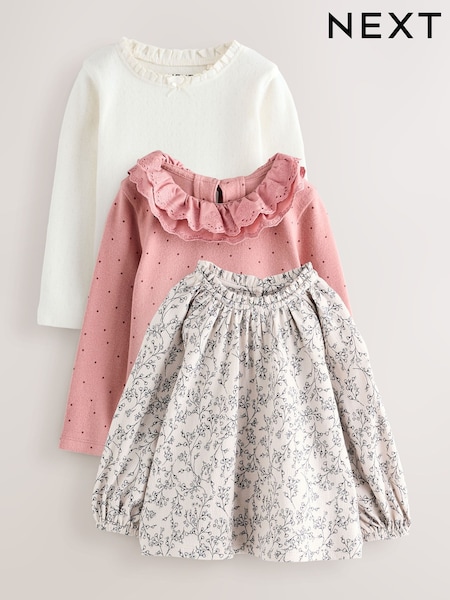 Roza/naravna - Long Sleeve Embroidered Tops (3mths-7yrs) (AR2249) | € 25 - € 30