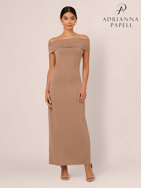 Adrianna Papell Natural Off Shoulder Long Dress (AR2251) | €171