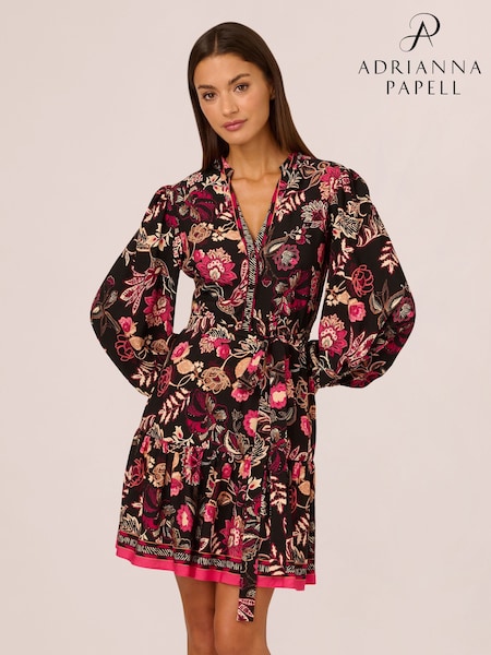 Adrianna By Adrianna Papell Printed Black Short Dress (AR2264) | 1,035 LEI