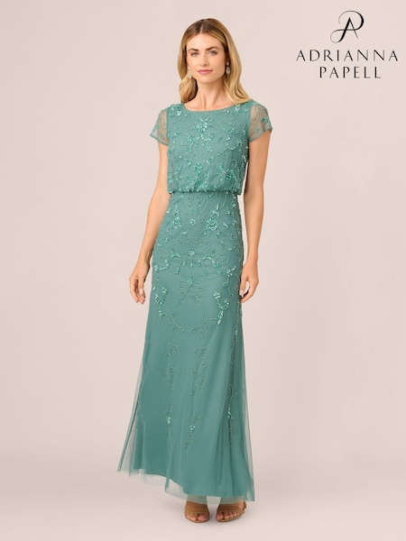 Adrianna Papell Green Studio Beaded Blouson Long Dress (AR2271) | €224