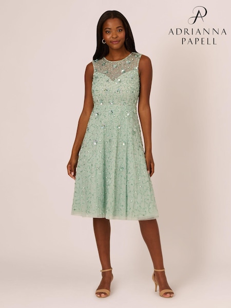 Adrianna Papell Green Illusion Beaded Mesh Dress (AR2272) | €266