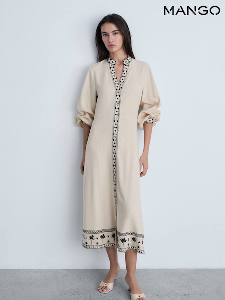 Mango Cream Long Sleeve Patterned V-Neck Dress (AR2284) | €114