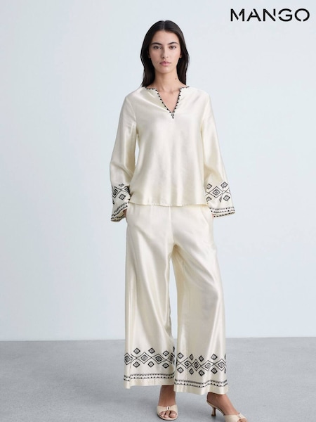 Mango Cream Embroidered Satin Blouse (AR2299) | €63
