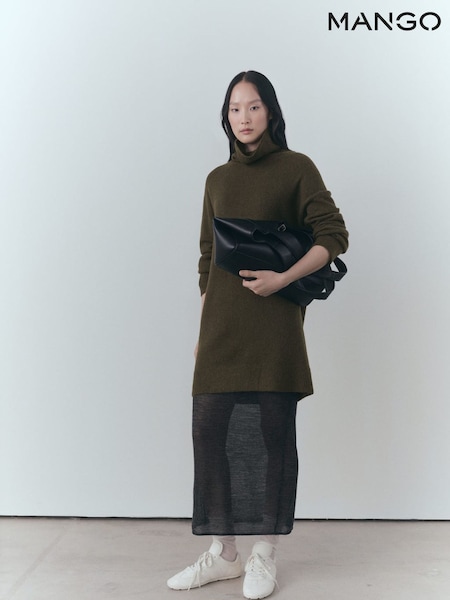 Mango Khaki Roll Neck Knitted Jumper Dress (AR2303) | €21.50