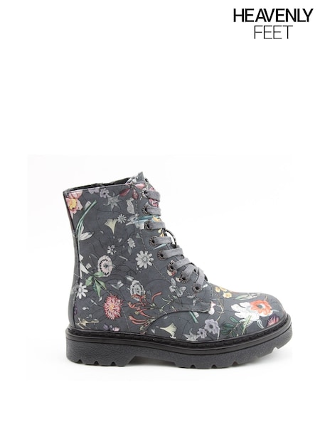 Grey - Heavenly Feet Justina2 Floral Velour Ankle Boots