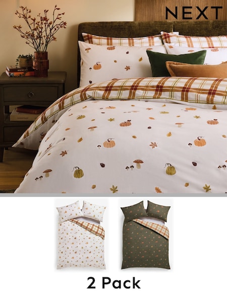 2 Pack Autumn Pumpkin Reversible Duvet Covers and Pillowcases Set (AR2750) | €37 - €77