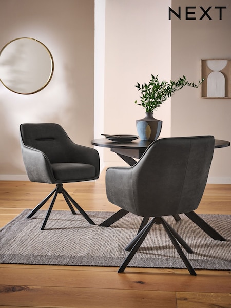 Grey Hamilton Arm Swivel Monza Faux Leather Dining Chairs (AR2785) | €440