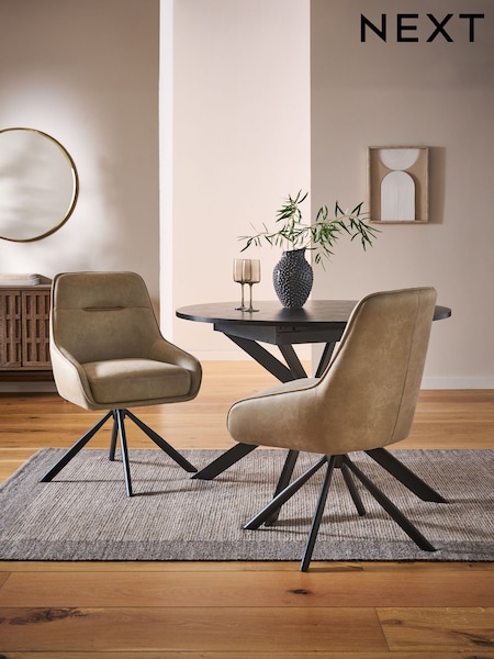 Natural Hamilton Black Leg Swivel Monza Faux Leather Dining Chairs (AR2786) | €380