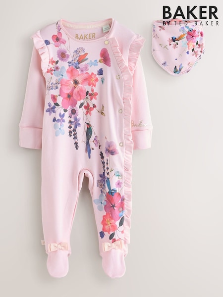 Baker by Ted Baker Pink Frill Detail Sleepsuit and Bib Set 2 Piece (AR2918) | € 37 - € 41