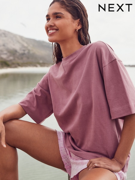 Blush Pink Oversized 100% Cotton Short Sleeve Soft Touch Peached Feel Heavyweight T-Shirt (AR2924) | $25