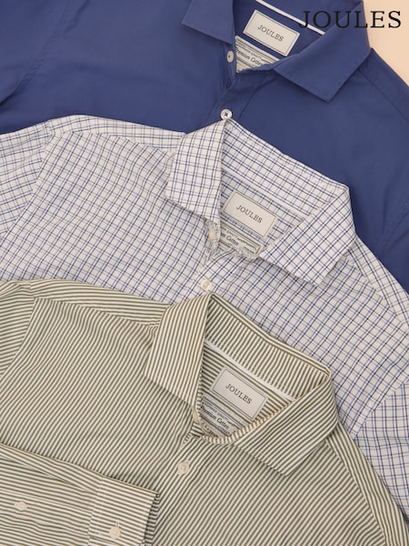 Joules 3 Pack Green/Blue Lightweight Cotton Shirts Classic Fit (AR2937) | €130
