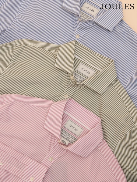 Joules 3 Pack Green Stripe/ Blue Stripe/ Pink Stripe Lightweight Cotton Shirts Classic Fit (AR2939) | R$ 980