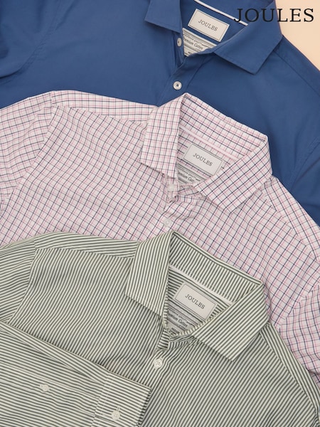 Joules 3 Pack Blue/ Pink Check / Green Stripe Lightweight Cotton Shirts Classic Fit (AR2946) | 625 zł