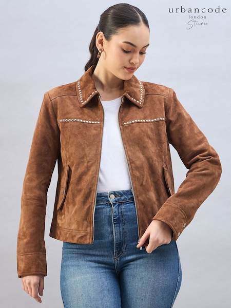 Urban Code Brown Suede Studded Harrington Jacket (AR2968) | €244