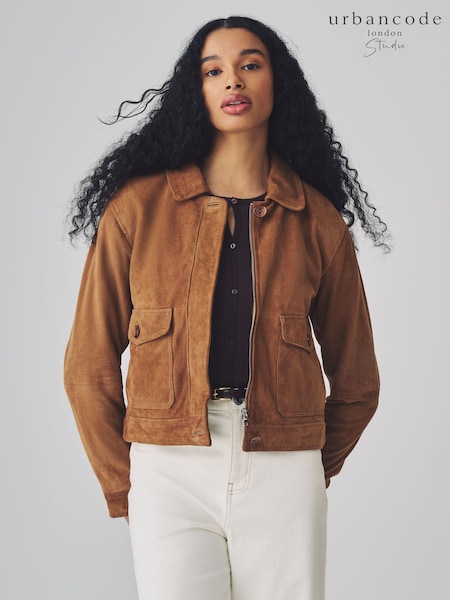 Urban Code Brown Boxy Suede Trucker Jacket (AR2969) | €228