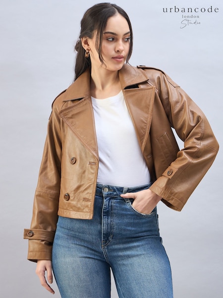 Urban Code Brown Cropped Leather Trench Jacket (AR2982) | €228