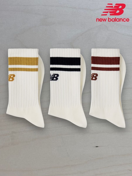 New Balance Cream NB Essentials Line Midcalf Crew Socks 3 Pack (AR2983) | ₪75