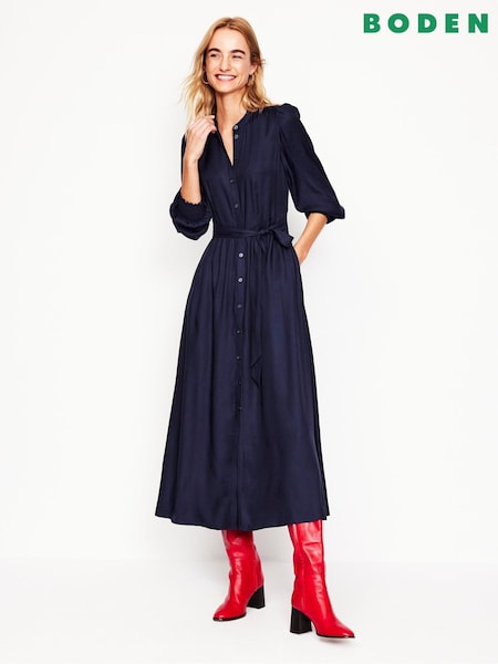 Boden Blue Petite Ruby Collarless Shirt Dress (AR3302) | €173