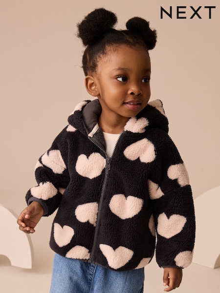 Black Heart Print Zip Through Fleece (3mths-7yrs) (AR3368) | €26 - €29
