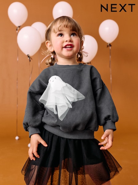 Charcoal Grey Halloween Ghost Crew Neck Sweatshirt (3mths-7yrs) (AR3378) | €14 - €17