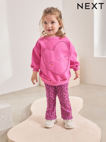 Pink Heart Animal Print - Sweatshirt & Flare Leggings Set (3mths-7yrs) (AR3383) | 21 € - 26 €