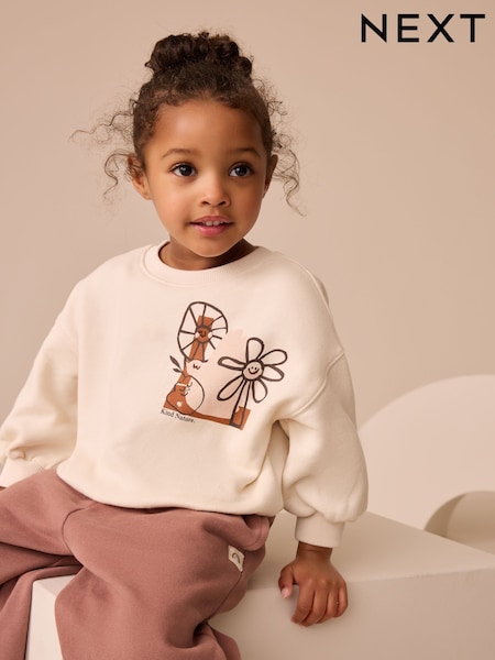 Cream Flower Graphic Print Crew Neck Sweatshirt (3mths-7yrs) (AR3384) | €15 - €18