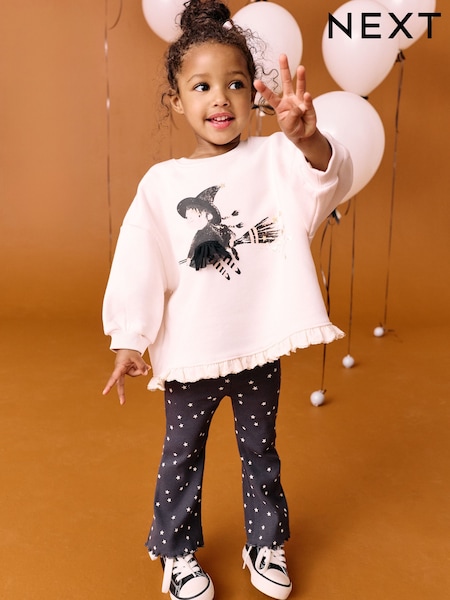 Cream Halloween Witch - Frill Hem Sweatshirt & Flare Leggings Set (3mths-7yrs) (AR3385) | 22 € - 28 €