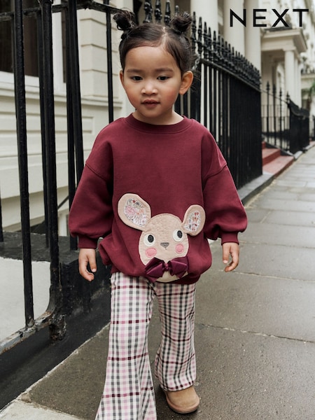Burgundy Red Check Mouse Sweatshirt and Flare Leggings Set (3mths-7yrs) (AR3387) | 74 QAR - 94 QAR