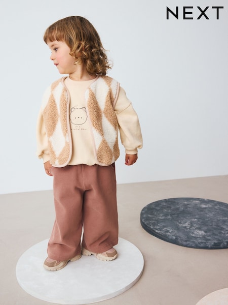 Neutral Teddy Bear Gilet Sweatshirt and Wide Leg Joggers Set (3mths-7yrs) (AR3390) | R$ 255 - R$ 295