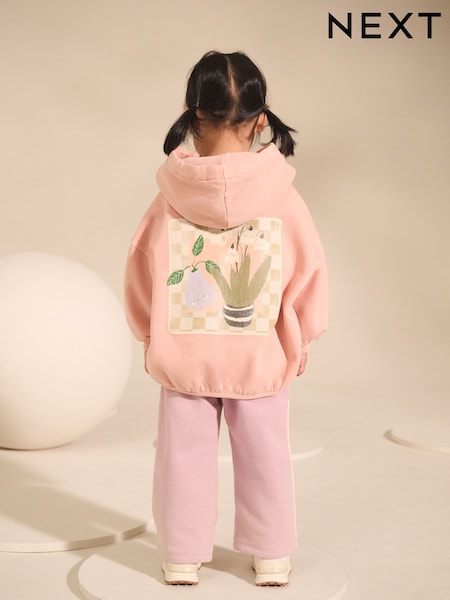 Light Pink Plant Graphic Print Hoodie & Wide Leg Joggers Set (3mths-7yrs) (AR3393) | €25 - €30