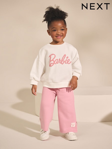 Cream/Pink Barbie Sweatshirt & Wide Leg Joggers Set (3mths-7yrs) (AR3398) | €26 - €32