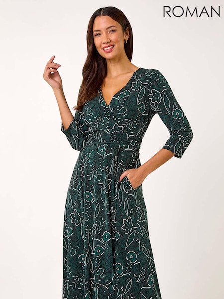 Roman Green Paisley Print Wrap Midi Dress (AR3581) | €73