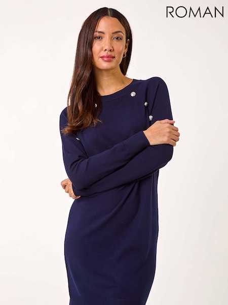 Roman Blue Plain Button Detail Knitted Dress (AR3583) | 3,004 UAH