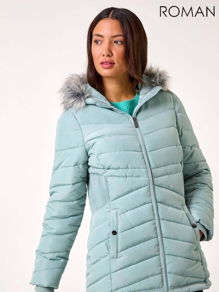 Roman Green Faux Fur Hooded Quilt Coat (AR3594) | 20,345 ISK