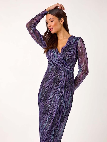 Roman Purple Foil Plisse Wrap Dress (AR3601) | €93