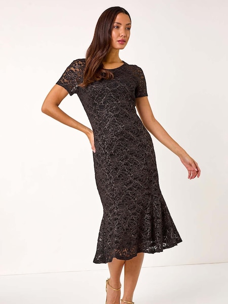 Roman Metallic Lace Detail Stretch Midi Dress (AR3606) | €86