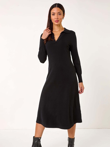 Roman Black Scallop Detail Knitted Midi Dress (AR3610) | R$ 700