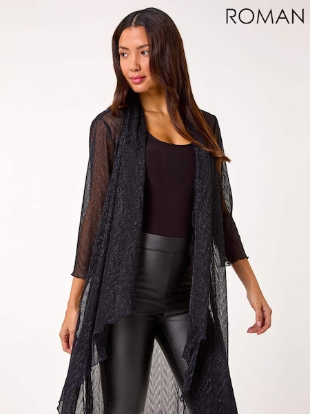 Albastru - Roman Shimmer Chevron Plisse Longline Kimono (AR3613) | 313 LEI
